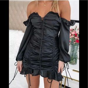 Black Ruched Lioness Feng Shui Mini Dress Size 6